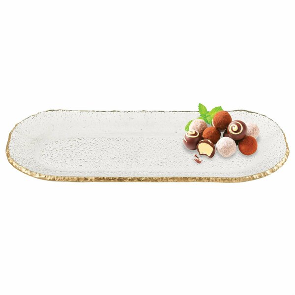 Homeroots 18 in. Mouth Blown Oval Edge Gold Leaf Platter 375746